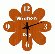 Laser Cut Flower Shaped Wooden Wall Clock 8 March International Womens Day Free CDR Vectors Art