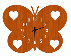 Laser Cut Decor Hearts Butterfly Shaped Wood Wall Clock Free CDR Vectors Art