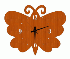 Laser Cut Wooden Wall Clock Butterfly Shaped Cutout Free CDR Vectors Art