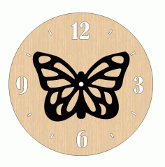 Laser Cut Elegant Wooden Butterfly Engraved Wall Clock Free CDR Vectors Art