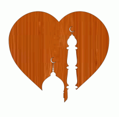 Laser Cut Ramadan Kareem Heart Shaped Masjid Wooden Simple Mosque Cutout Free CDR Vectors Art