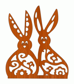 Laser Cut Decorative Rabbit Easter Bunny Pair Design Free DXF File