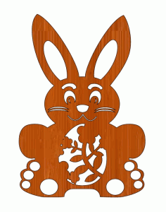 Laser Cut Stylish Rabbit Easter Bunny Wooden Round Gift Tag Free DXF File