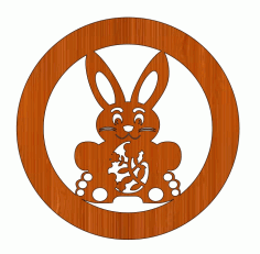 Laser Cut Decorative Rabbit Easter Bunny Wooden Round Gift Tag Free DXF File