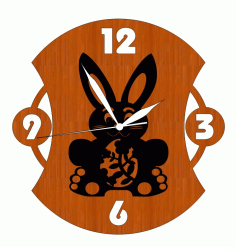 Laser Cut Distinguished Easter Bunny Engraved Wooden Wall Clock Free DXF File