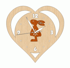Laser Cut Distinguished Heart Shaped Easter Bunny Wooden Wall Clock Free DXF File