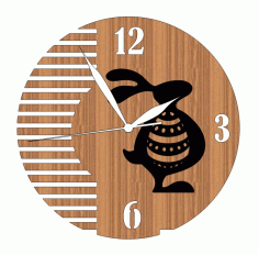 Laser Cut Distinguished Rabbit Easter Bunny Engraved Wooden Wall Clock Free DXF File