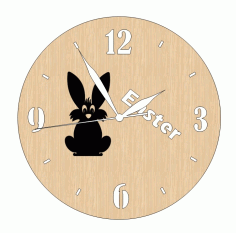Laser Cut Rabbit Distinguished Easter Bunny Engraved Wooden Wall Clock Free DXF File