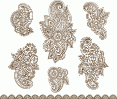 Set Mehndi Flower Pattern Henna Drawing Free CDR Vectors Art