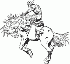 Rodeo rider western cowboy line art Free CDR Vectors Art